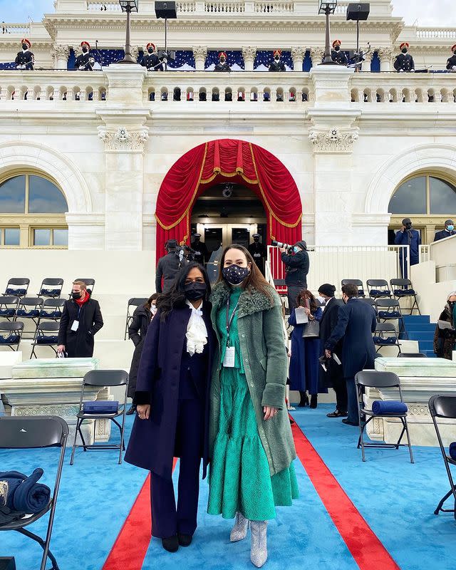 <p>Maya and Meena pose at the Capitol ahead of the Inauguration's official kickoff.</p>