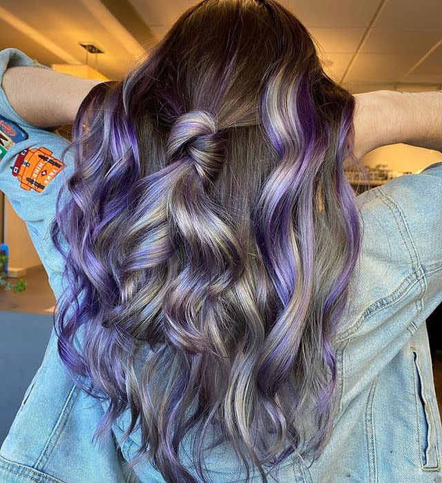 <p>If you've got the fear about dyeing your whole head purple, these smoky lilac highlights will gently ease you in.</p><p><a href="https://www.instagram.com/p/CDtZM1Ajj-6/" rel="nofollow noopener" target="_blank" data-ylk="slk:See the original post on Instagram;elm:context_link;itc:0;sec:content-canvas" class="link ">See the original post on Instagram</a></p>