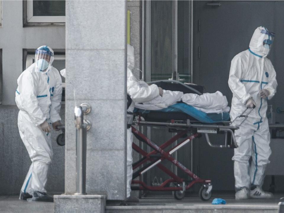 patients being carried out at hospital in Wuhan