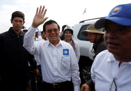 Kem Sokha, President of the Cambodia National Rescue Party (CNRP), gestures during a local election campaign in Phnom Penh, Cambodia May 20, 2017. REUTERS/Samrang Pring