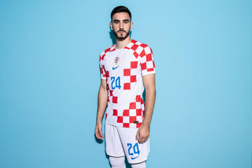 Josip Sutalo of Croatia poses during the official FIFA World Cup Qatar 2022 portrait session on November 19, 2022 in Doha, Qatar.