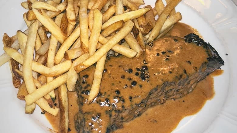 steak au poivre with french fries