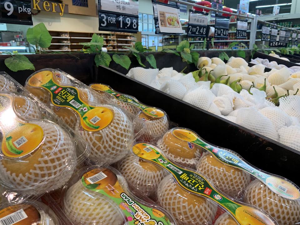 A variety of pears at Asian Food Market in Marlboro.