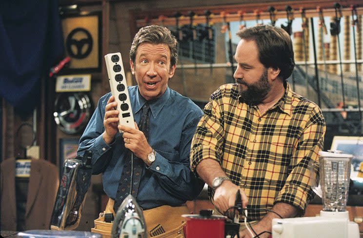 Tim Allen as Tim Taylor and Richard Karn as Al Borland in Home Improvement. (Photo by ABC Photo Archives/Getty Images)