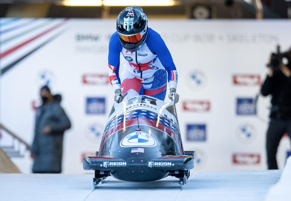 Kaillie Humphries competes in the monobob during the  IBSF Bob and Skeleton World Cup.