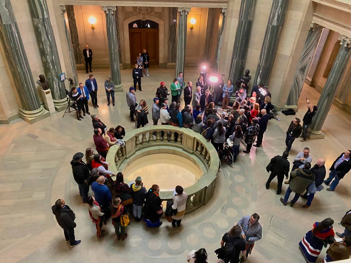 Indigenous leaders and groups were at the Saskatchewan Legislature on Thursday to oppose the passing of the Saskatchewan First Act. (CBC / Radio-Canada - image credit)