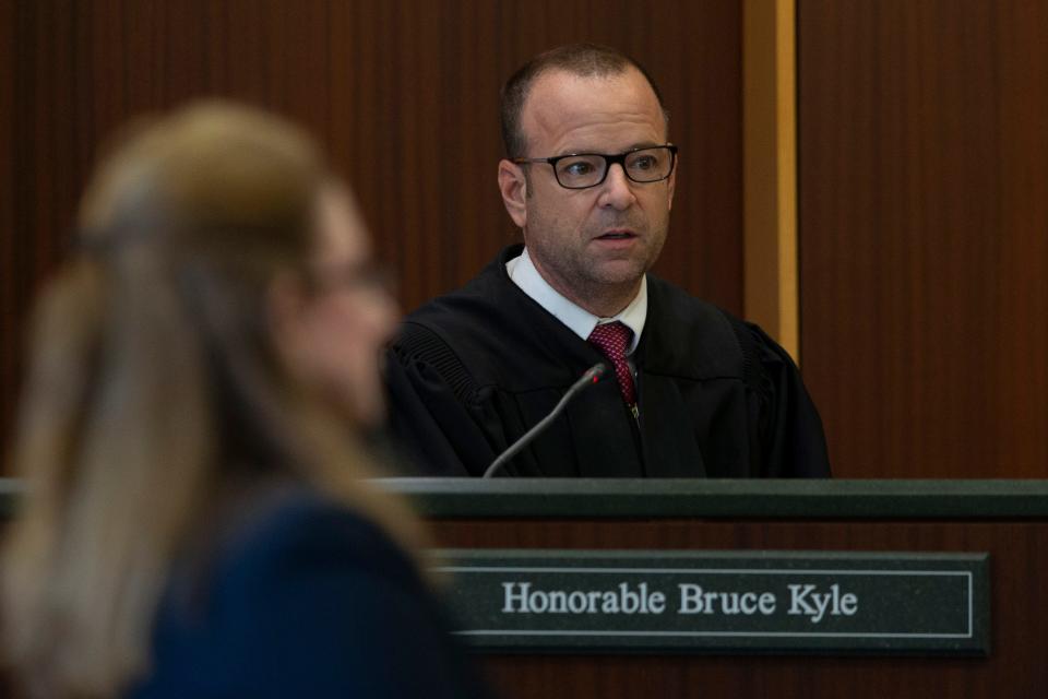 Honorable Bruce Kyle, a circuit judge in Lee County, speaks during the trial of defendant Sheila O’Leary, Wednesday, June 22, 2022, at the Lee County Clerk of Court in Fort Myers, Fla.O’Leary and her husband, Patrick Ryan O’Leary, are accused of the death of their months-old baby due to malnutrition.