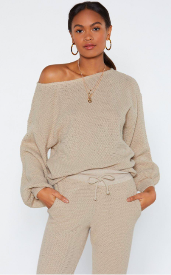 Nasty Gal Knit Happens Balloon Sleeve Sweater and Joggers Set