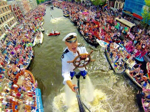 Brilliant selfie taken Amsterdam's Gay Pride Canal Parade