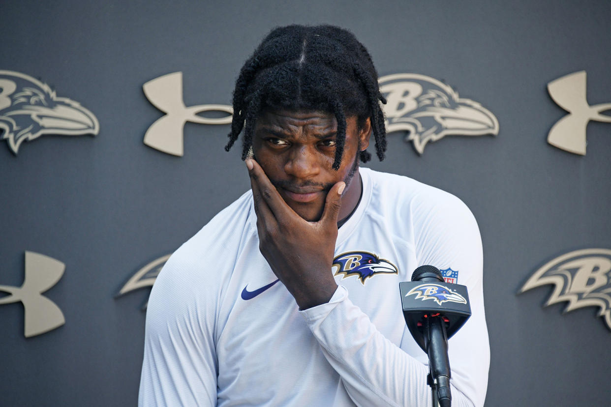 Ravens quarterback Lamar Jackson has the 10th-best odds to win NFL MVP. (Kim Hairston/Baltimore Sun/Tribune News Service via Getty Images)