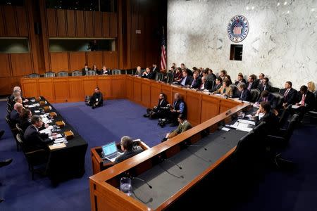 FBI Director Christopher Wray, CIA Director Gina Haspel, Director of National Intelligence Dan Coats, Defense Intelligence Agency (DIA) Director Gen. Robert Ashley, National Security Agency (NSA) Director Gen. Paul Nakasone and Robert Cardillo, director of the National Geospatial-Intelligence Agency, testify to the Senate Intelligence Committee hearing about "worldwide threats" on Capitol Hill in Washington, U.S., January 29, 2019. REUTERS/Joshua Roberts