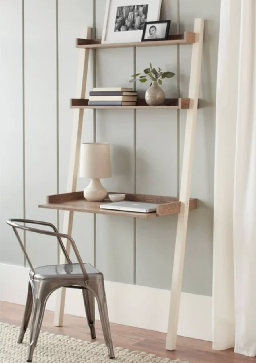 Solid wood ladder desk with shelves