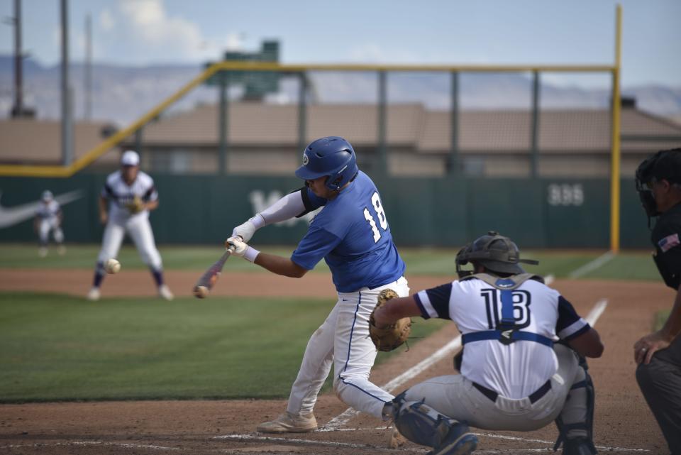 Luis Acuna hits a single as part of a two-run fifth inning for Dixie.