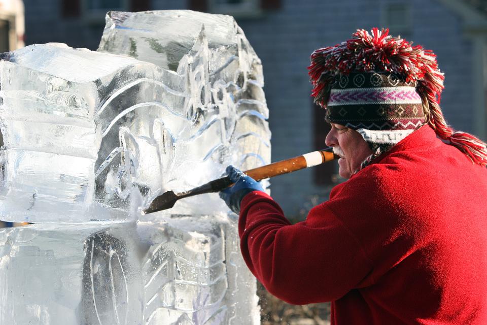 Ice sculptor Chip Koser of South Cape Ice Sculptures will be back creating chilly art work at the 2021 Main Street version of First Night Chatham for New Year's Eve.