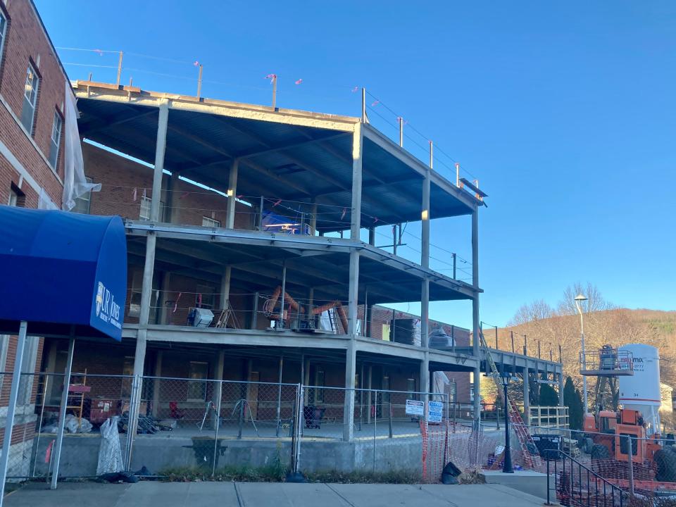 A view inside construction at Wellsville's Jones Memorial Hospital, where a $25 million Transformation and Modernization Project is adding a new third floor and an MRI tower, among other renovations designed to improve healthcare in Allegany County.