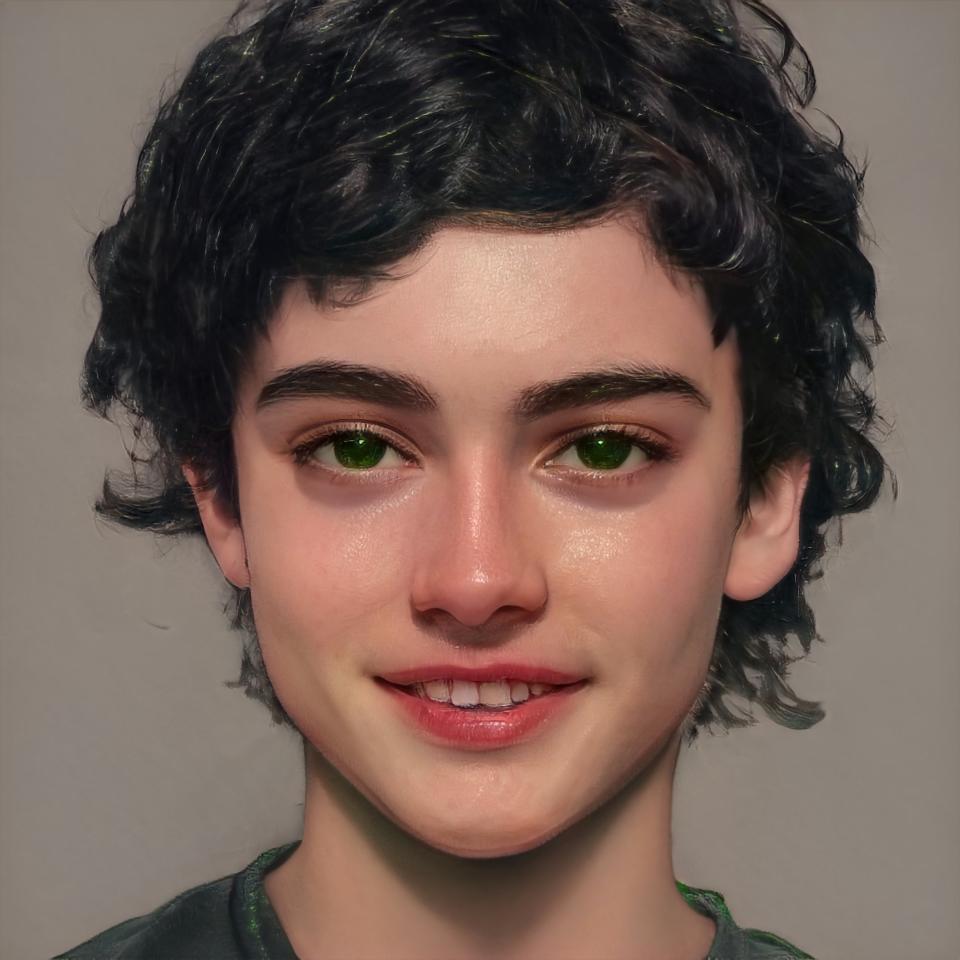 He's described as having beachy, jet black hair, sea-green eyes, a tanned,  Mediterranean skin tone, and the smile of a troublemaker. He's about 12 years old in the first book of the series.