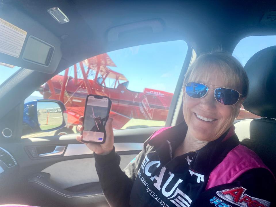 Vicky Benzing shares a picture of her P-51D Mustang at the California International Airshow in Salinas on 7 Oct. 2023.