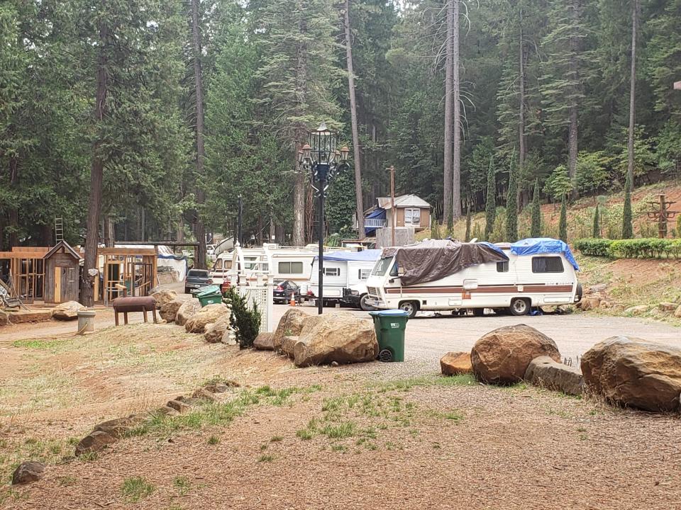 Trailers and RVs&nbsp;line up where Camp fire survivors are living in Nimshew Park in Magalia, California. (Photo: Greg Shafer)