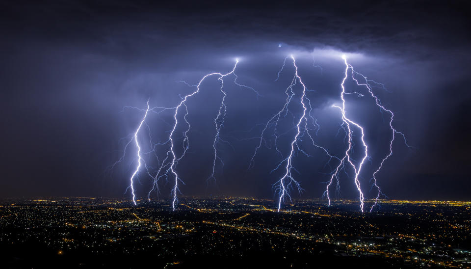 Lightning over a populated area