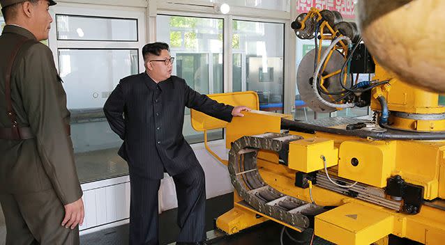 PICTURED: Kim Jong-un inspecting the work. Source: AFP/KCNA via: AAP