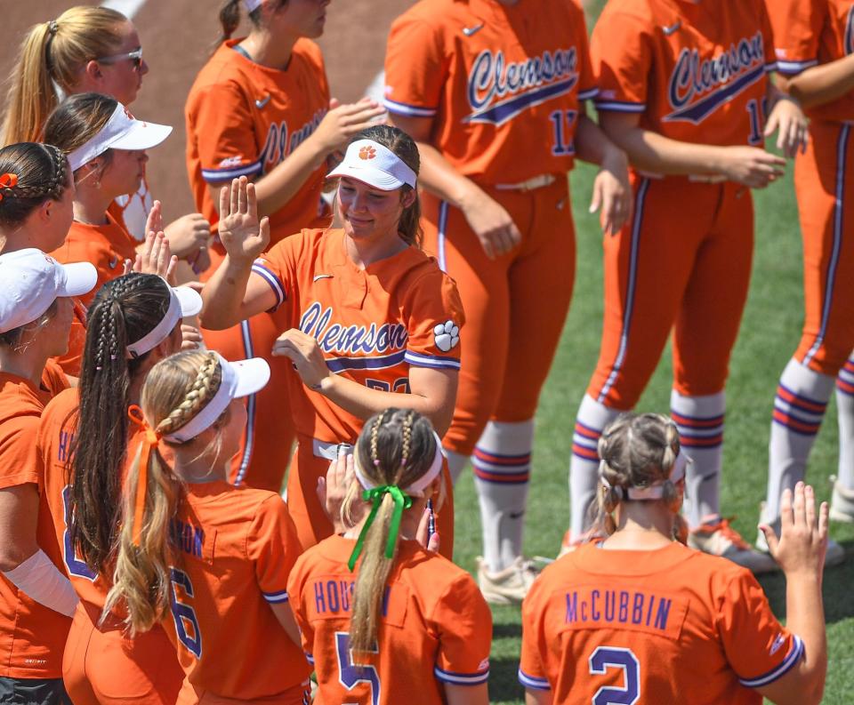 Clemson sophomore Valerie Cagle (72) is introduced before the game with UNC Wilmington during the NCAA Clemson Softball Regional at McWhorter Stadium in Clemson Friday, May 20, 2022.