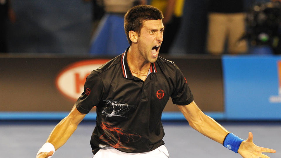 Pictured here, Novak Djokovic celebrates after winning the 2012 Australian Open. 