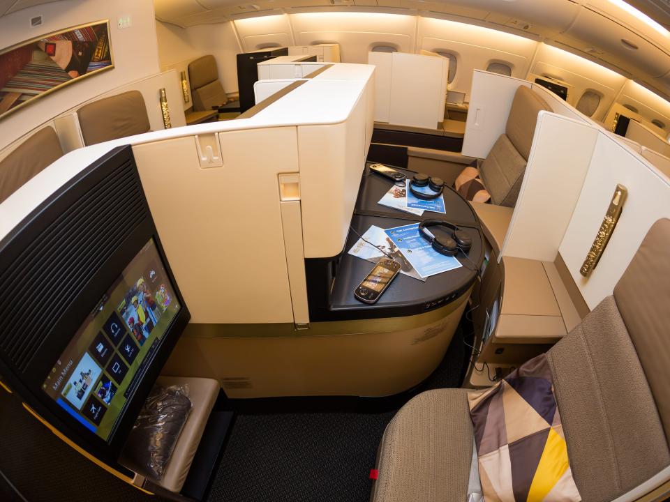 Etihad airlines first class cabin.
