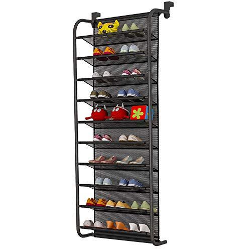 13) TZAMLI 10-Tier Shoe Rack Over The Door Shoe Organizer Hanging Shoe Storage Shelf Customized Strong Metal Hooks for Closet Pantry (Matte Black, 10 Tier)