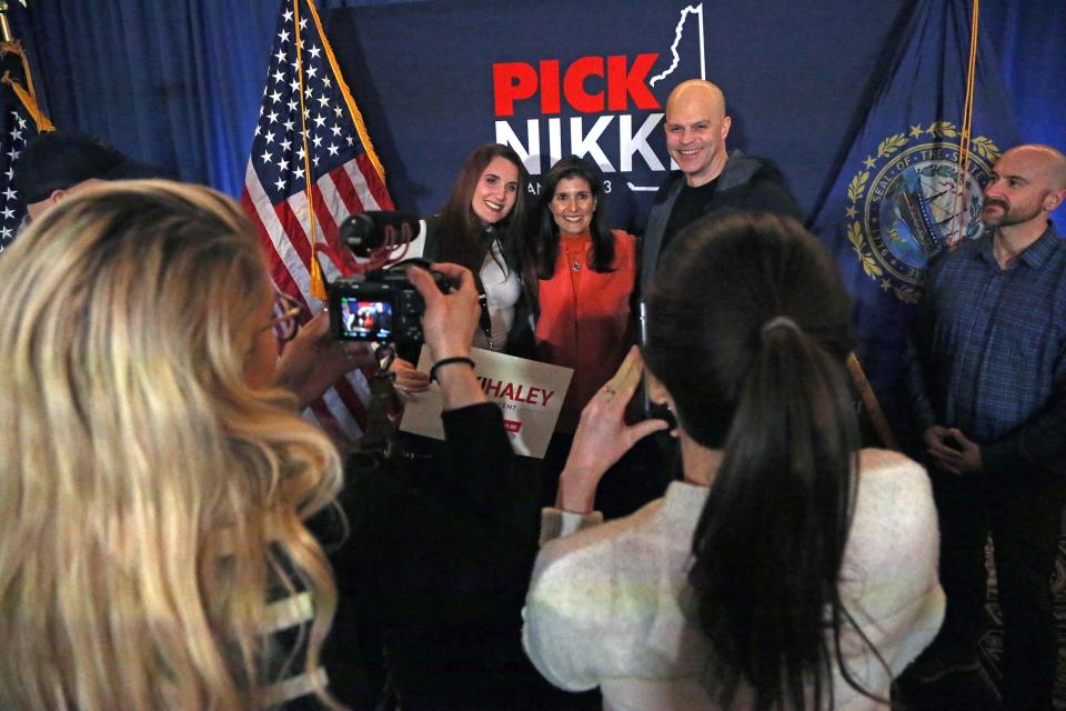 Presidential candidate Nikki Haley holds a town hall event at the Omni Mt. Washington Hotel & Resort in Bretton Woods Jan. 16, 2024 and poses with supporters at the end of the event.