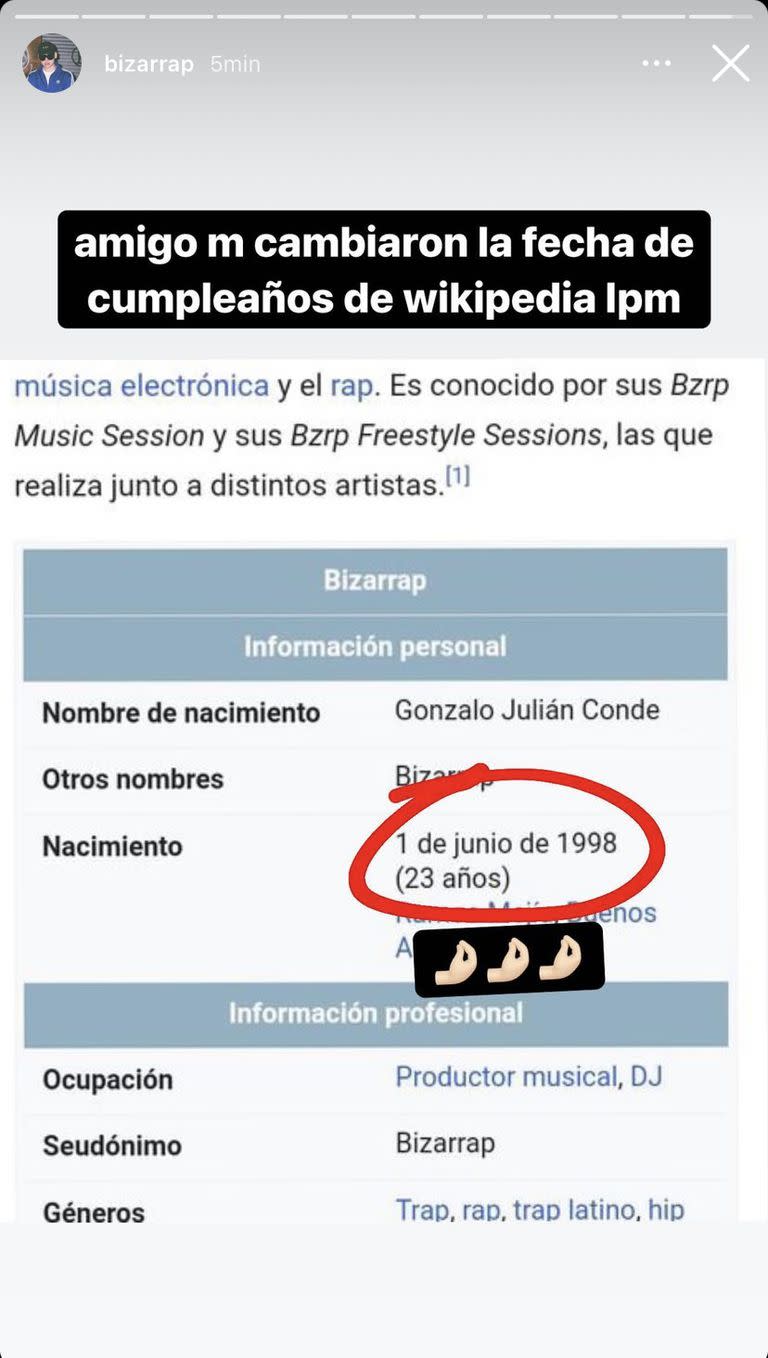 Hasta Wikipedia cambió la fecha de cumpleaños de Bizarrap