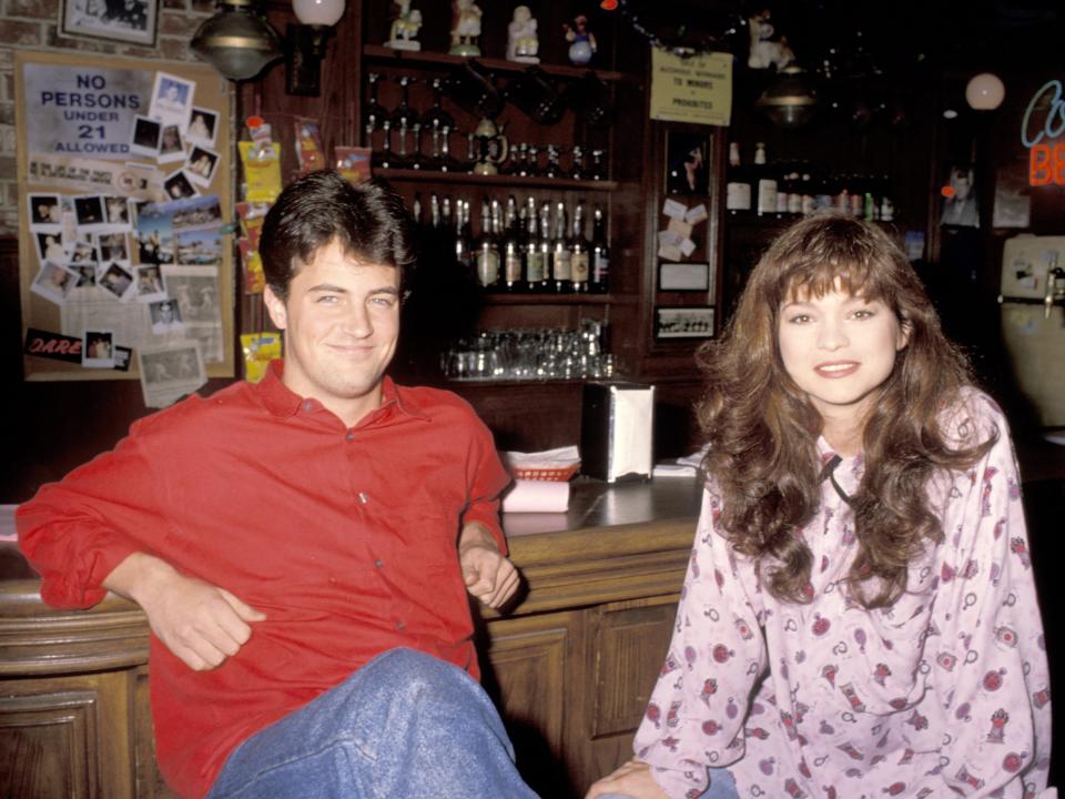 Valerie Bertinelli and Matthew Perry on the set of "Sydney" in 1990.