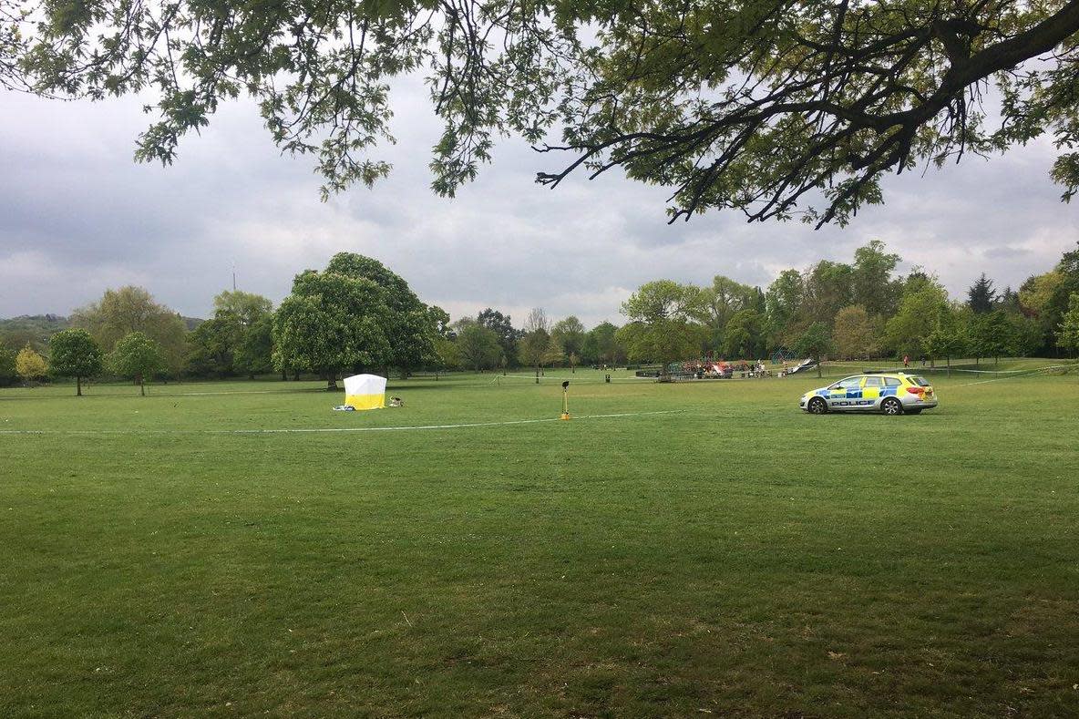 Crime scene: a section of Dulwich Park remained cordoned off on Friday: Chad O'Carroll