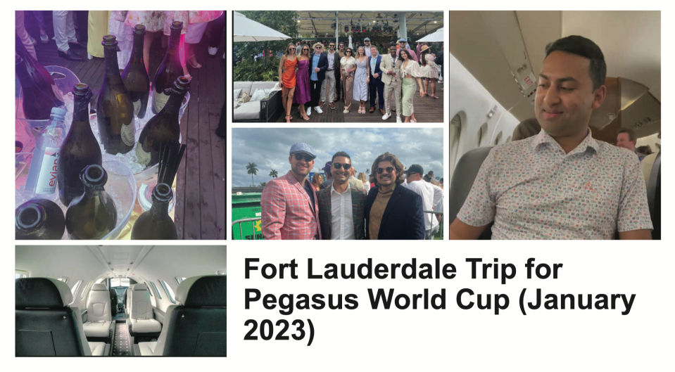 Amit Patel is pictured during his trip to South Florida for the Pegasus World Cup in January 2023. The photos are part of evidence submitted by federal prosecutors in his fraud case while he was a finance manager for the Jacksonville Jaguars.