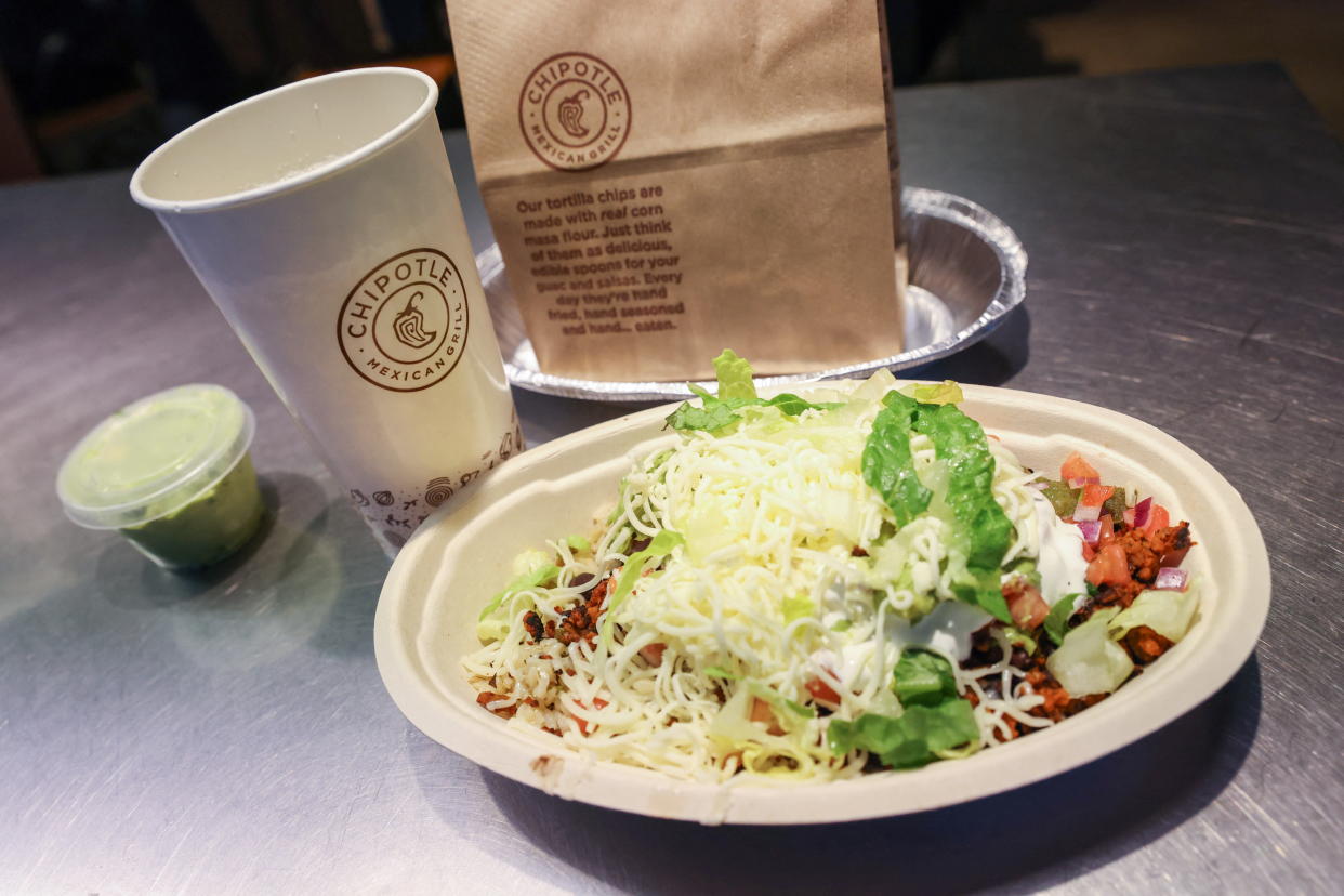 A meal is seen in a Chipotle outlet in this photo illustration in Manhattan, New York City, U.S., February 7, 2022. REUTERS/Andrew Kelly