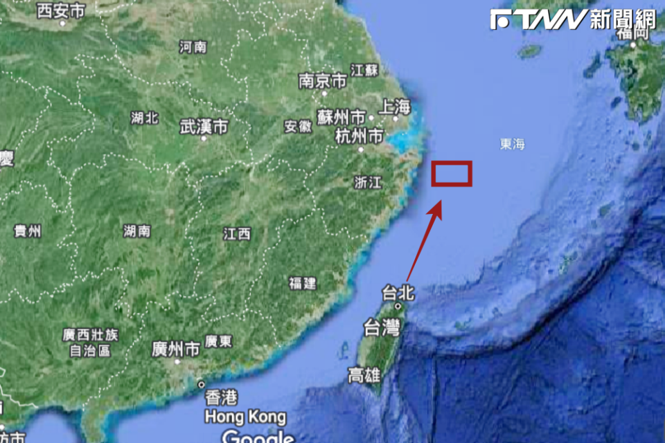 中方的演習範圍，實際位於浙江省舟山市以東海域，距離台灣有500公里遠。（圖／翻攝 google map）
