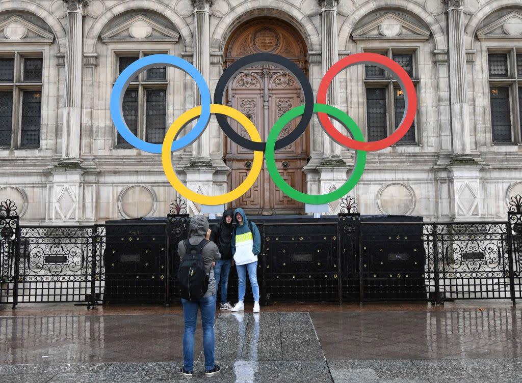  Olympic rings outside Paris City Hall. 