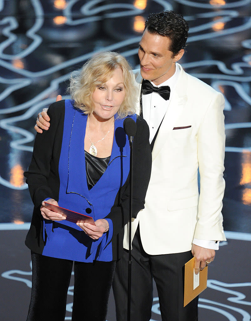 Kim Novak and Matthew McConaughey speak at the Oscars on March 2, 2014. (Photo: Kevin Winter/Getty Images)
