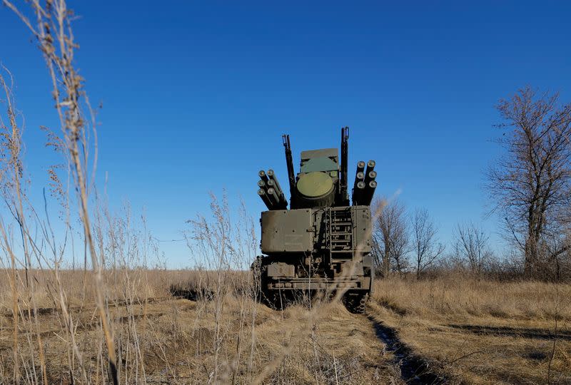 A view shows a Russian Pantsir anti-aircraft missile system on combat duty in the Luhansk region