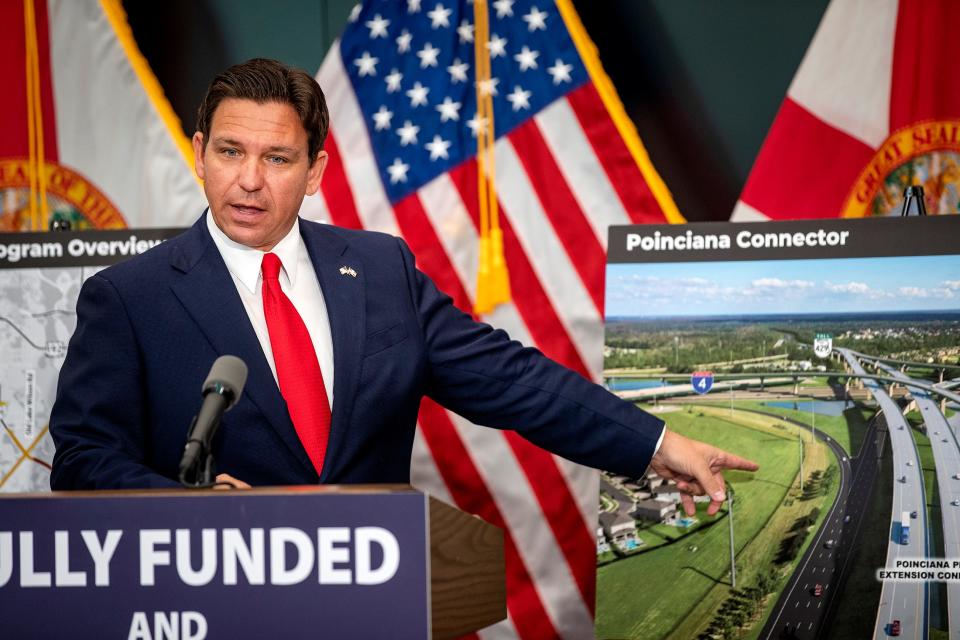 Gov. Ron DeSantis visited Florida Polytechnic in Lakeland on Wednesday to tout the Moving Florida Forward transportation initiative, which he said accelerates planned highway projects, in some cases by 10 to 20 years. One of those projects is the widening of I-4 from U.S. 27 into Osceola County.