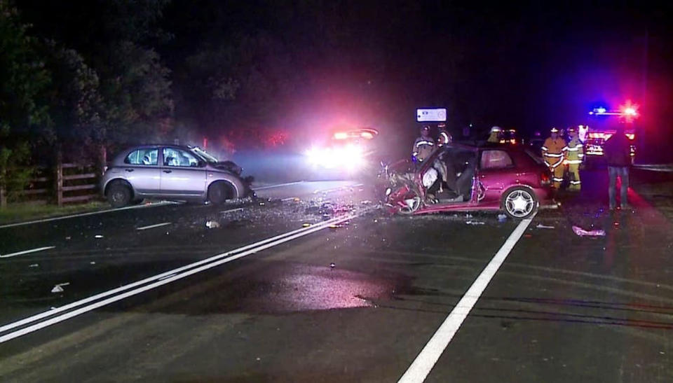 Ms McNeill's car (right) was involved with another car (left) in a head-on on Richmond Road. Source: Facebook/ Hawkesbury Police Area Command