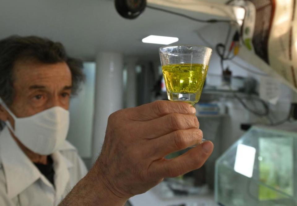 A Bolivian pharmacist with chlorine dioxide. At least 10 cases of chlorine dioxide poisoning have been reported in Bolivia in recent days.