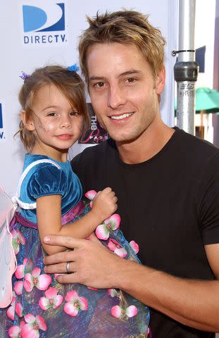 <p>Jean-Paul Aussenard/WireImage</p> Justin Hartley and daughter Isabella Hartley attend a Halloween party held at Universal CityWalk on Oct. 20 2007, in Hollywood, California.