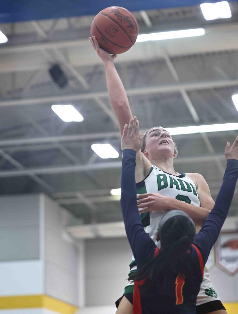 Badin's Braelyn Even, shown driving to the basket in the Division II regional final with Purcell Marian, has been ranked one of the top girls basketball players in Ohio in 2024.