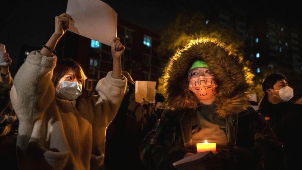 Manifestantes en China.