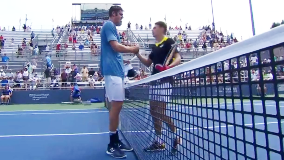 Alex de Minaur took down the 6-foot-11 Reilly Opelka in Cincinnati. Image: Tennis TV