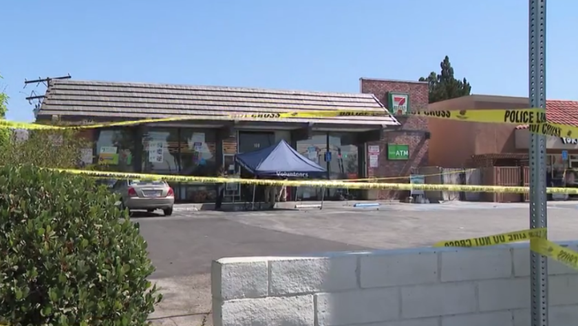 Two people were killed and three injured in a string of shootings at Southern California 7-Elevens early Monday. Police said at least three shootings were likely linked to the same suspect. <span class="copyright">(KTLA)</span>