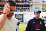 Cricket - Ashes test match - Australia v England - WACA Ground, Perth, Australia, December 18, 2017. England's captain Joe Root reacts as he walks off the ground with team mate James Anderson after losing the third Ashes cricket test match. REUTERS/David Gray