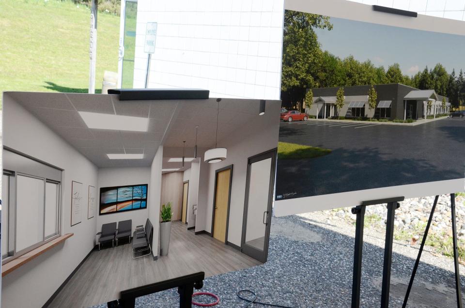 Renderings show the plans for the Women’s Resource Center of Northern Michigan's Empowering Bright Futures initiative during the groundbreaking ceremony on Tuesday, May 14, 2024 in Petoskey.