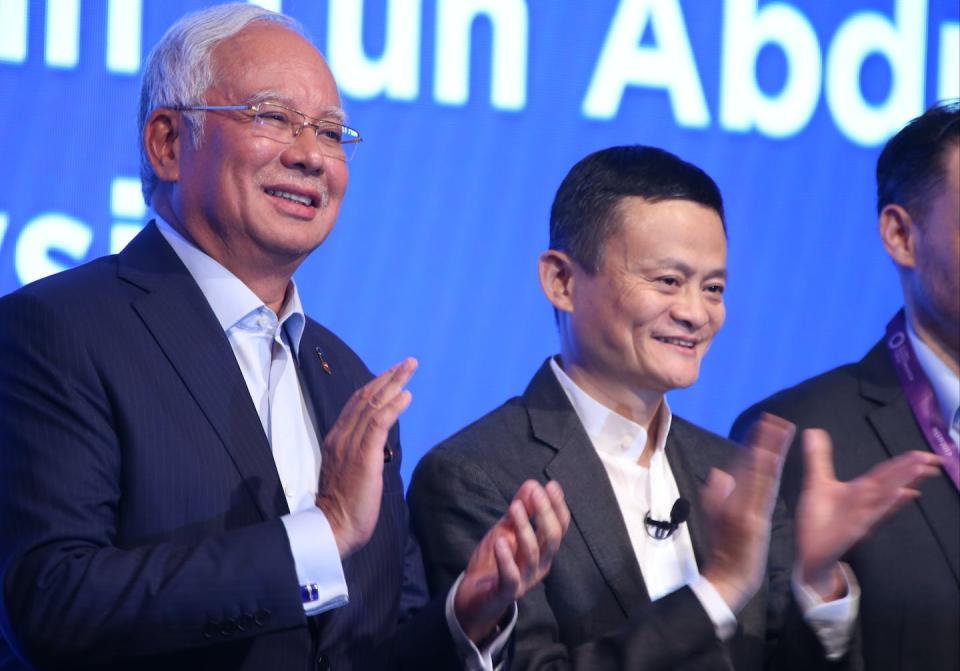 Najib Razak, left, then-prime minister of Malaysia, and Jack Ma, Alibaba Group founder and executive chairman, attend a launch ceremony of the Digital Free Trade Zone in Kuala Lumpur. <a href="https://www.gettyimages.com/detail/news-photo/najib-razak-prime-minister-of-malaysia-and-jack-ma-yun-news-photo/1092858894" rel="nofollow noopener" target="_blank" data-ylk="slk:Thomas Yau/South China Morning Post via Getty Images;elm:context_link;itc:0;sec:content-canvas" class="link ">Thomas Yau/South China Morning Post via Getty Images</a>