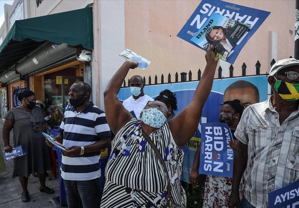 Haitian American supporters of Democratic presidential nominee Joe Biden lined the streets of Northeast Second Avenue and 59th Street in Little Haiti hoping to catch a glimpse of the visit of the candidate as he arrived at the Little Haiti Cultural Center on Monday. Biden courted Haitian-American leaders and voters on the last day to register to vote in Florida for the Nov. 3 presidential election on Monday, October 5, 2020.